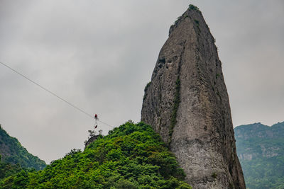 Low angle view of rock formation against cloudy sky