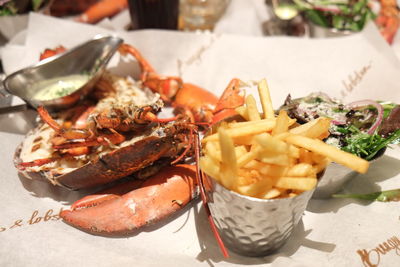 Close-up of seafood in plate on table