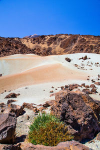 Scenic view of landscape against clear blue sky