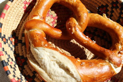 High angle view of bread in basket