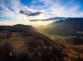 Scenic view of mountains during sunset