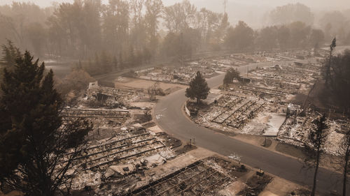 Forest fire destroys many family homes after wildfire blows through oregon. 