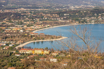 Aerial view of manerba in the lake garda