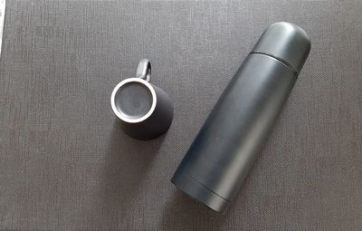 High angle view of coffee cup on table