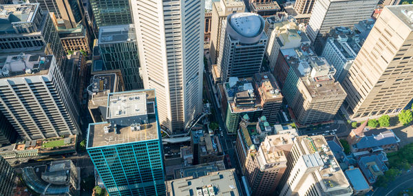 High angle view of street amidst buildings in city