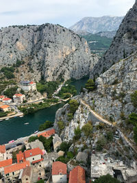 High angle view of buildings in city