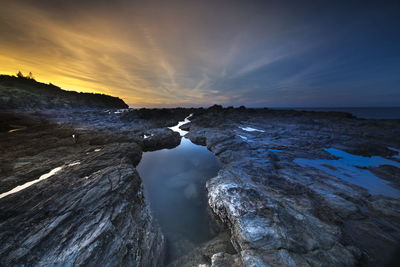 Scenic view of sea against sky during sunset