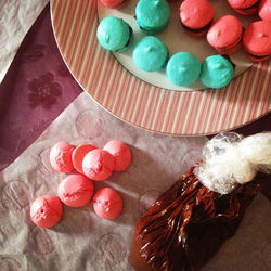 Directly above shot of macaroons in plate