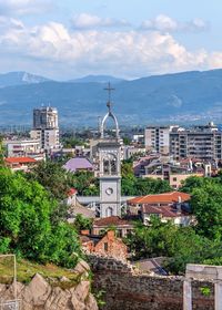 High angle view of townscape against sky in plovdiv, bulgaria