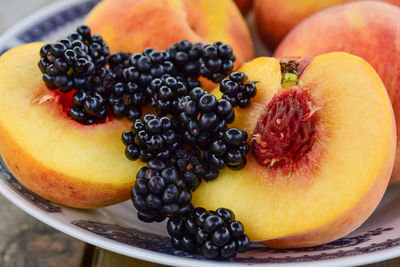 Close-up of fruits in plate