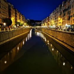 Reflection of illuminated buildings in canal at night