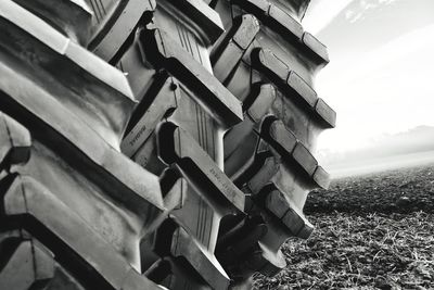 Close-up of stack of truck on field