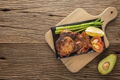 Directly above shot of meal served on table