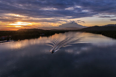 Scenic view of lake against sky during sunset