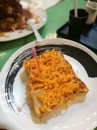 Close-up of food served in plate on table