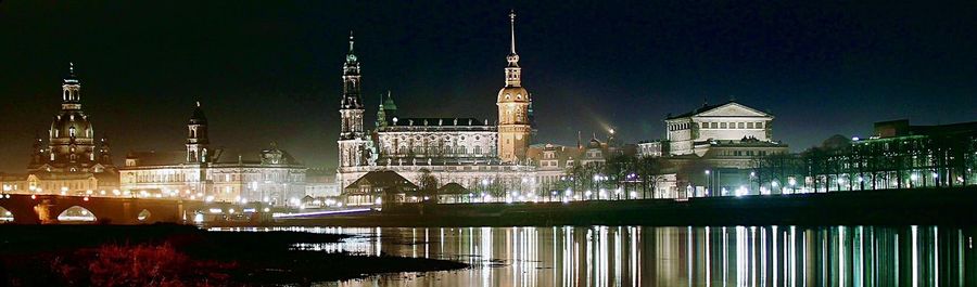 Illuminated buildings at night