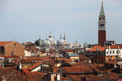 Panoramic view of buildings in city against sky