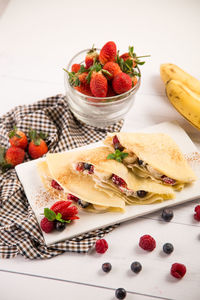 High angle view of fruits in plate