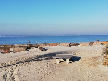 Scenic view of beach against clear sky