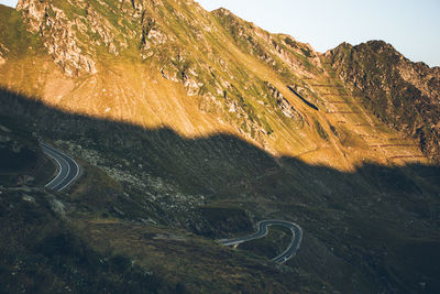 High angle view of road on mountain against sky