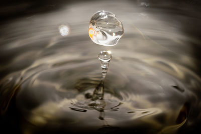 Close-up of drop falling in water