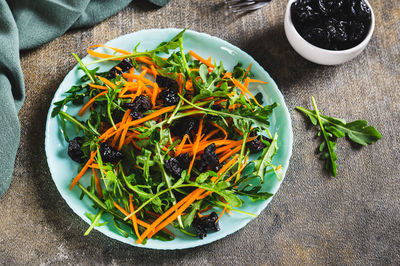 High angle view of food in bowl on table