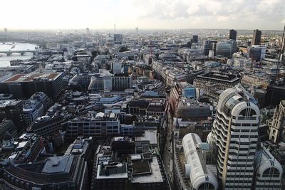 High angle view of buildings in city