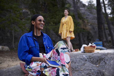 Female couple having picnic