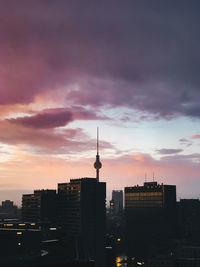 Cityscape against sky during sunset