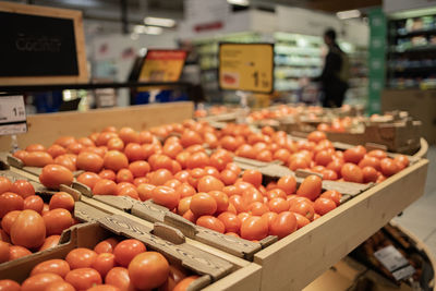 Fresh red tomatoes in spanish grocery store