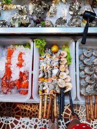 High angle view of fish on table