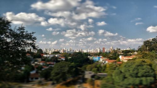 View of city against cloudy sky