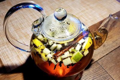 High angle view of tea on table