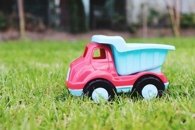 Toy car on field