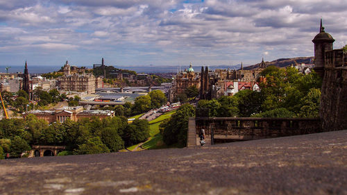 Edinburgh castle against cloudy sky