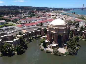 High angle view of buildings in city