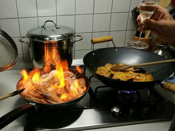 Close-up of preparing food in kitchen