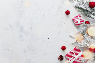 High angle view of christmas decoration on table