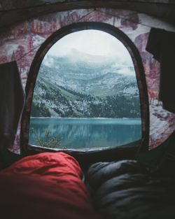 View of trees seen through window