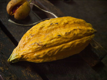 Close-up of dry nutmeg on table
