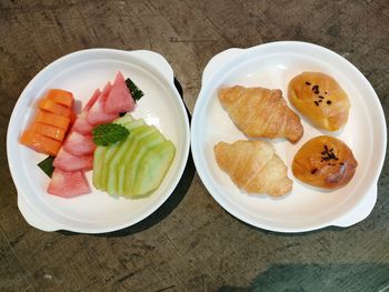 High angle view of meal served on table