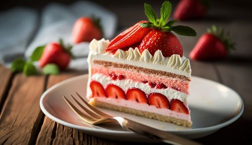 Close-up of dessert in plate on table