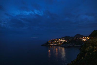 Scenic view of sea against sky at night