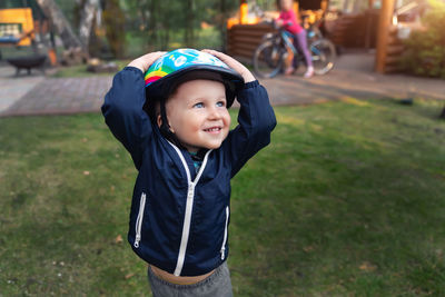 Portrait of cute boy smiling