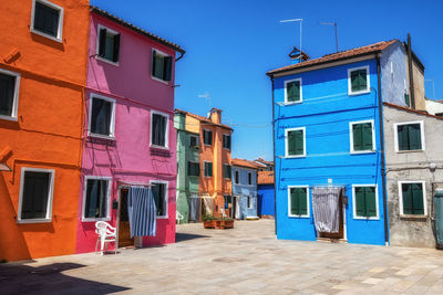 Brightly multi coloured houses in burano, italy. famous island nearby venice, italy