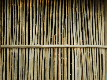 Full frame shot of bamboo on wall