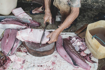 High angle view of fish for sale in market