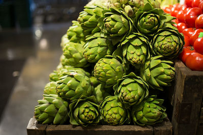 Artichoke green piled up in grocery store