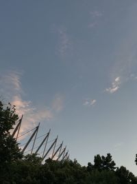 Low angle view of trees against cloudy sky