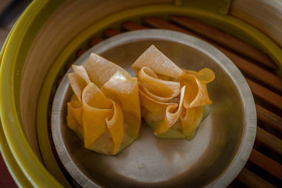 High angle view of food in bowl on table